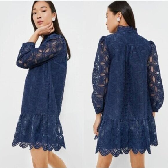 Tuckernuck NEW Navy Organza Lace Formal Palmerston Long Sleeve Mini Dress S - Picture 2 of 12